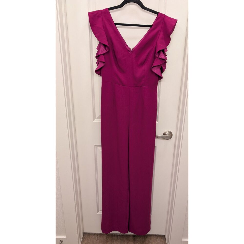 Lilly Pulitzer Magenta Pink Ruffle Sleeve V-Neck Wide Leg Jumpsuit Size 6